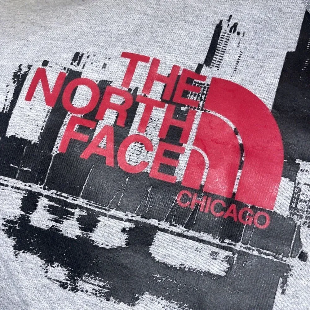 The North Face Hoodie Mens Medium Chicago‎ Skyline Sweatshirt Gray FLAW